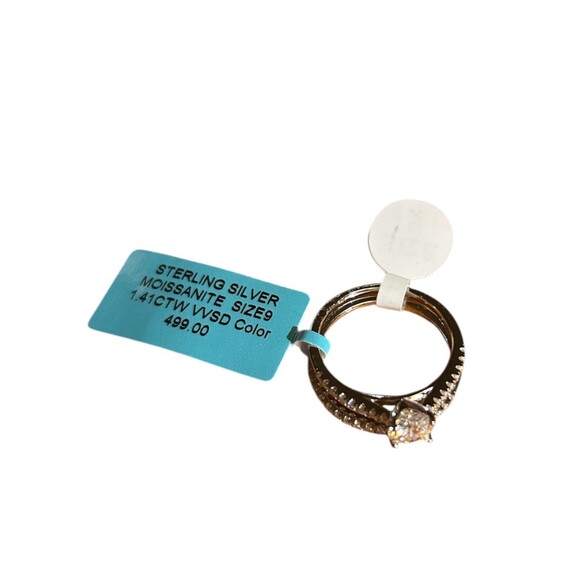 Sterling Silver Moissanite 1.41 CT VVS D Color Wedding Engagement Set Ring 9 NWT - Picture 6 of 6